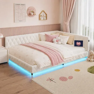 Produktbild von INONEFT Polsterbett 140 x 200 cm, Doppelbett mit USB und LED, Erwachsenenbett mit Lattenrost und Kopfteil, Teddy-Fleece, beige, ohne Matratze