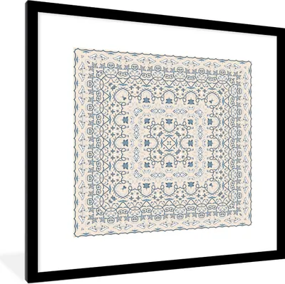 Produktbild von MuchoWow® Gerahmtes Poster Perserteppich - Teppich - Muster - Blau 40x40 cm - Poster mit Schwarzem Bilderrahmen Wandposter Rahmen Foto Bilder - Poster - Plakat im Rahmen