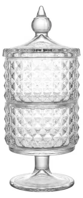 Produktbild von Zweistöckige Bonbonniere aus Glas auf einem Sockel mit Deckel, Höhe 24 cm