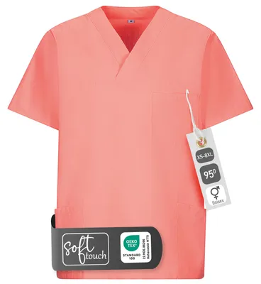 Image de Casaque médicale à enfiler, unie, manches courtes, col V, pour clinique, soins, cabinet médical