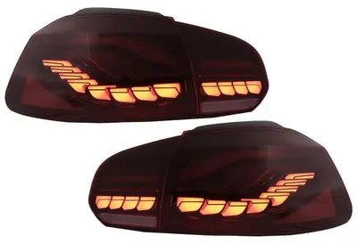 Immagine prodotto di Fari posteriori a LED completi per VW Golf 6 VI, dal 2008 al 2013, effetto rosso fumé, indicatori di direzione sequenziali e dinamici, compatibili con guida a destra e a sinistra.