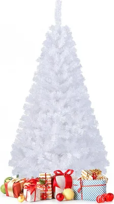 Produktbild von GOPLUS 150 cm Künstlicher Weihnachtsbaum, Weißer Tanne Christbaum mit Metallständer, Festliche Weihnachtdekoration für Drinnen, Einfacher Aufbau & Lagerung, Weiß