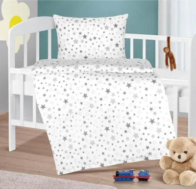 Zdjęcie produktu dla Bawełniana pościel dziecięca  – 90 x 135 cm, 45 x 60 –  szara, biała