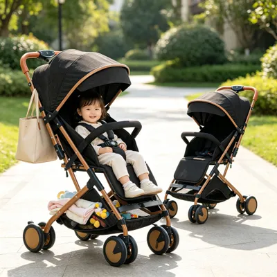 Produktbild von Kinderbuggy Klappbar mit Liegefunktion,Reisebuggy Kinderwagen für Baby 0-3 Jahre,Einhand Faltbar Buggy mit Sicherheitsgurt Schwarz