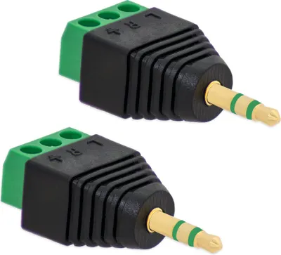 Produktbild von 2X Klinken Stecker 3,5 mm Adapter > Terminal Block 3-Pin Schraub Klemmen Vergoldet