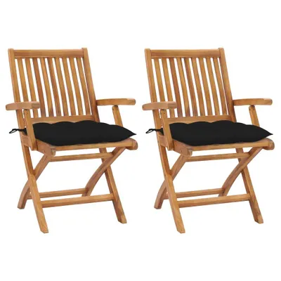 Produktbild von Gartenstühle 2 Stk. mit Schwarzen Kissen Massivholz Teak