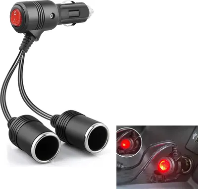 Produktbild von Zigarettenanzünder Verteiler, Adapter Zigarettenanzünder Steckdose,1 bis 2 KFZ Auto Zigarettenanzünder Stecker mit Schalter 12V/24V,zigarettenanzünder verlängerung Auto Motorrad (20cm)