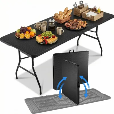 Produktbild von Klappbarer Tisch - Kunststofftisch 180x76x74 cm - Indoor & Outdoor, Camping, Picknick, Party - Metallgestell - Rechteckig - Schwarz