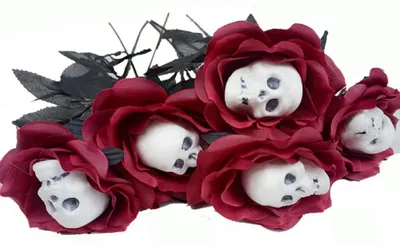 Productafbeelding van Kunstrozen met schedelmotief - 5 stuks - Decoratie voor feesten en thuis - Rood