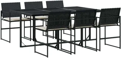 Produktbild von vidaXL 7-tlg. Garten-Essgruppe mit Kissen Schwarz Poly Rattan