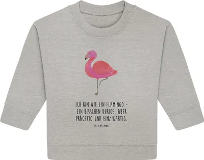 Produktbild von Mr. & Mrs. Panda Organic Baby Pullover Flamingo Classic 12. - 18. Monat - Heather Grey - Geschenk, Prächtig, Stolz, Rosa, Ich, Bullover, Spruch