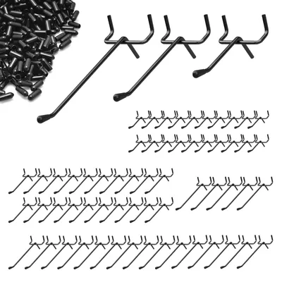 Immagine prodotto di Ganci per pannello forato - 60 pezzi - Metallo nero - 5, 10 e 15 cm - Per pannello forato e pegboard - Per negozi, officina e cucina
