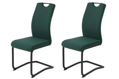 Produktbild von Hela Tische, 2er Set Freischwinger Riga, Bezug Samt Cord Grün, Vierkantrohr Gestell Schwarz, Lehne mit Griff, ergonomischer Rücken, 120kg belastbar