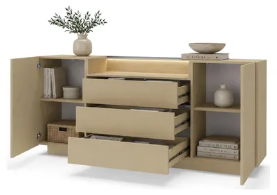 Produktbild von Haleli - Sideboard, 176x40x83h cm Hellbraun, 3 Schubladen