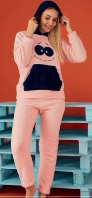 Produktbild von Damen Pyjama POLAR Schlafanzug Rosa XL 2-Teiler Set Lang Warm Winter C-11