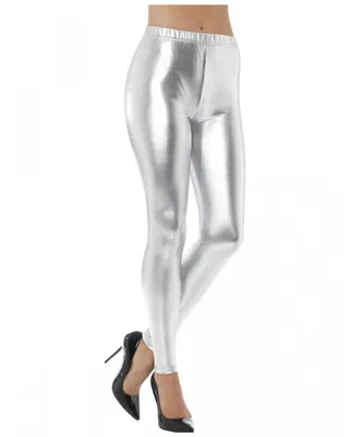 Produktbild von Silberfarbene Metallic Leggings für 80er Jahre Kostüme Größe: M