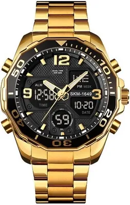 Produktbild von SKMEI FI-23753 - Goldene Herrenuhr mit LED KP23753