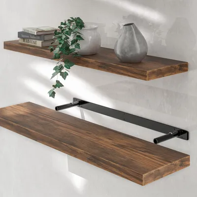 Produktbild von CASARIA® Wandregal Holz Dunkle Eiche Regal mit Halterung 15kg Tragkraft Hängeregal Küche Wohnzimmer Flur Wand Schweberegal Bücherregal Regalbrett Schwebend 90cm
