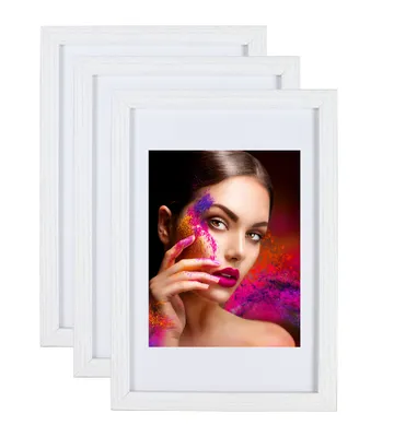 Produktbild von 2er 3er 5er Set Holz Bilderrahmen Lifestyle Plexi Foto Rahmen Collage Wanddeko Poster HR-25 - Farbe: 3er Pack Weiß | Format: 30x40