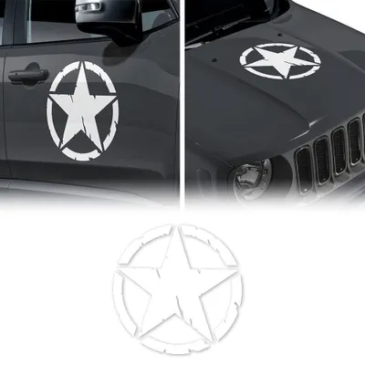 Imagen del producto de Calcomanías con forma de estrella, estilo militar, para Jeep Renegade, diámetro de 33 cm, color blanco, paquete de 2 unidades