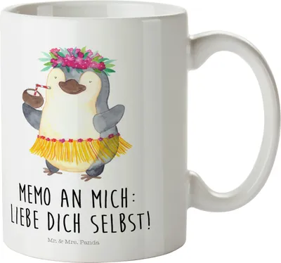 Produktbild von Mr. & Mrs. Panda Plastikbecher Pinguin Kokosnuss - Weiß - Geschenk, Kindergarten Tasse, Hawaii, Kindertasse, Aloha, Urlaub, Pott, Trinklernbecher, Henkelbecher