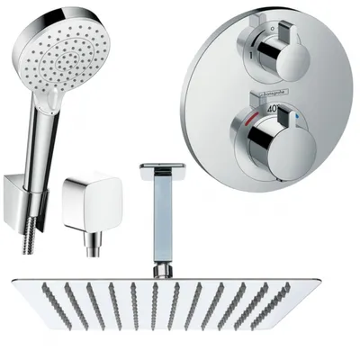 Produktbild von Hansgrohe und Jowi Unterputz Duschsystem Ecostat S Thermostat, Unterputz Duscharmatur mit Kopfbrause, Deckenanschluss, OHNE iBox