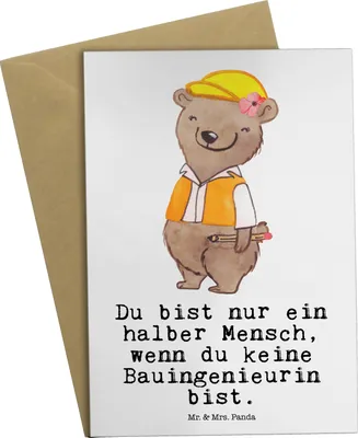 Produktbild von Mr. & Mrs. Panda Klappkarte Bauingenieurin Herz - Weiß - Geschenk, Baustelle, Spruch, weihnachtskarten, einladungskarten, Studium, Witzig, osterkarten, osterkarte, Beruf
