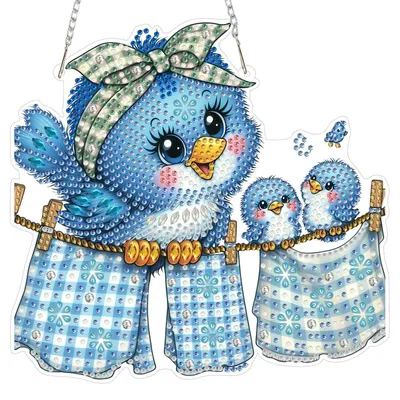 Produktbild von Diamond Painting Anhänger Blauer Vogel Fensterbild 20x20cm Blau mit Kette DIY Gem Art Hängendes Ornament