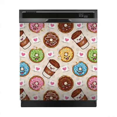 Produktbild von Aufkleber sticker 60x60 cm Dekorative folie Spülmaschine - Donut und Kaffeetasse