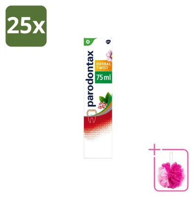 Image de 25 tubes de dentifrice Parodontax Herbal Twist, saveur gingembre et menthe, 75 ml, lot économique - 25 pièces