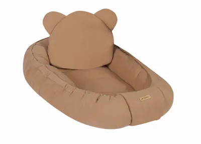 Produktbild von Premium Musselin Babynestchen mit Kissen | Baumwolle Kokon für Babys | Atmungsaktives Kuschelbett Ohne Muster | Farbe: Braun