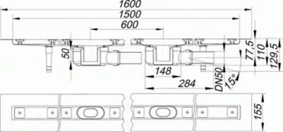 Immagine prodotto di DALLMER caniveau de douche CeraLine F 1500mm, DN 50 Hauteur 110mm, 524034, 524034