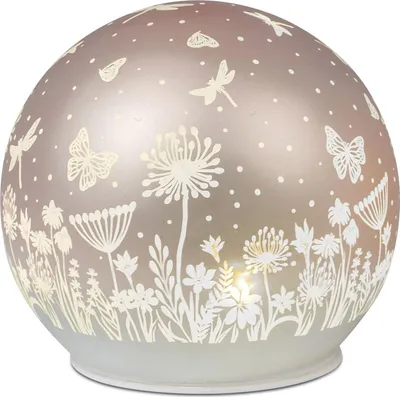 Produktbild von formano LED Deko Kugel Glas Peach Rosa 12cm matte Glasleuchte mit Blumen-Dekor