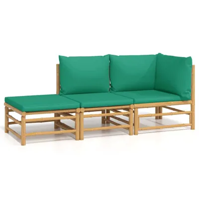 Image de vidaXL Ensemble de salon de jardin 3 pièces avec coussins verts en bambou