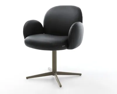 Produktbild von DELIFE Drehstuhl Nube-Flex mit Armlehnen Echt-Leder Schwarz Fußkreuz Effektfinish Titan 360° drehbar Taschenfederkern