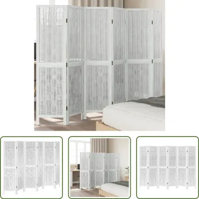 Imagen del producto de The Living Store - Separador de ambientes de 6 piezas, color blanco, madera maciza de Paulownia