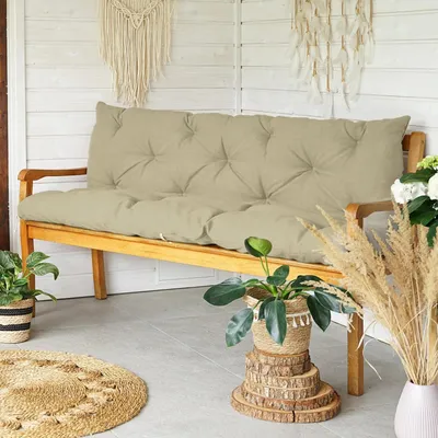 Produktbild von 4L Textil Gartenbankauflage mit Rückenlehne, wetterfest und UV-beständig, Bankauflage für Hollywoodschaukel und Gartenbank, 120x60x50 cm, Beige