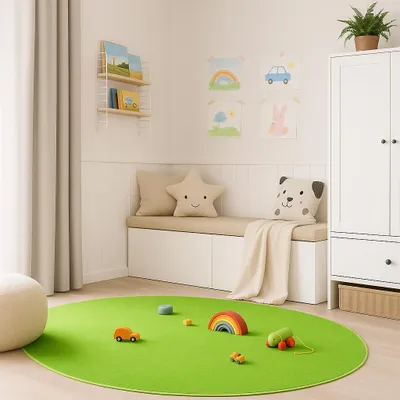 Produktbild von Velours Kinderteppich Joy Kids Grasgrün Rund, Größe:400 cm Rund