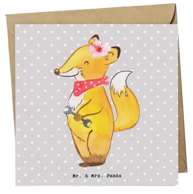 Produktbild von Mr. & Mrs. Panda Grußkarte Kfz-Mechatronikerin Herz - Grau Pastell - Geschenk, anlasskarte, Meisterin, doppelkarte, Gesellenprüfung, Werkstatt, Ausbildung, Klappkarte
