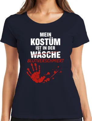Produktbild von Mein Kostüm blutverschmiert Halloween Horror Zombie Handabdruck Damen T-Shirt, Navy, M