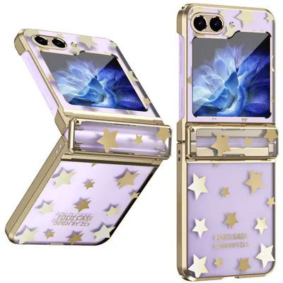 Immagine prodotto di Custodia trasparente per Samsung Galaxy Z Flip 5, custodia galvanizzata con motivo a stella e protezione della cerniera Oro