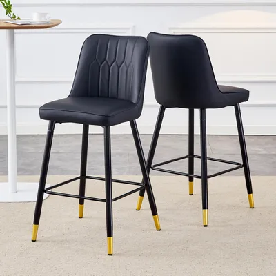 Obrázek produktu pro MODFU 2er-Set Barová židle 100 cm, jídelní židle s černým kovovým rámem a opěrkou na nohy, relaxační křeslo se sedákem a tvarovaným opěradlem, černá