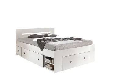 Produktbild von Bett Doppelbett Bettgestell Jugendbett STEFAN Bettkasten Nachtkommoden 140 x 200 weiß