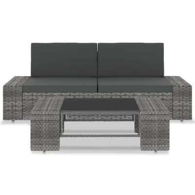 Produktbild von vidaXL 3-tlg. Garten-Lounge-Set Poly Rattan Grau
