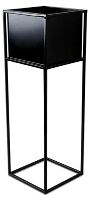 Produktbild von Schwarzer Blumenständer aus Metall | Moderner Pflanzenständer 75 cm hoch mit Metallbox 19,5 x 20,5 cm | Blumentopfständer im Loft-Stil für die Innendekoration