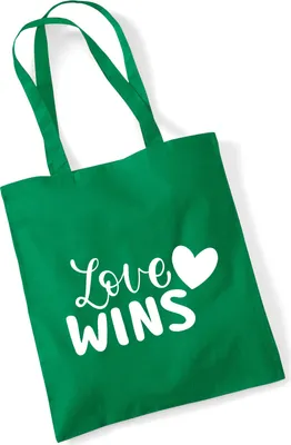 Produktbild von Huuraa Jutebeutel Love wins Herz 10 Liter Kelly Green Baumwolle Tasche Geschenkidee