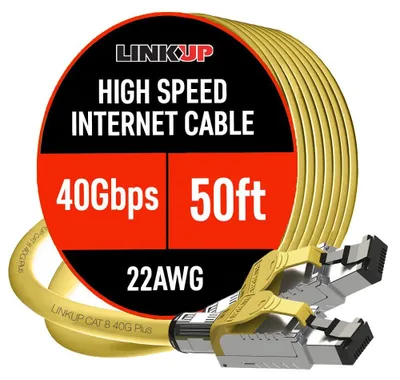 Produktbild von Cat8 Ethernet-Patchkabel, S/FTP, 22AWG, 2000 MHz, 40 Gbps, Gelb, 15 Meter