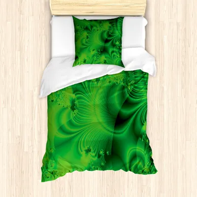 Produktbild von ABAKUHAUS Lime Green Bettbezug Set für Einzelbetten, Vibrierendes Psychedelikum, Milbensicher Allergiker geeignet mit Kissenbezug, Smaragdgrün