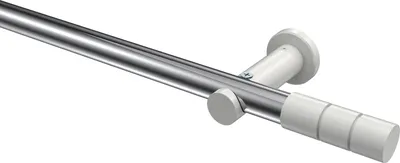 Produktbild von Interdeco Gardinenstange / Vorhangstange Chrom / Weiß, Typ Platon Elanto (Rillenzylinder) ohne Ringe, 20 mm Ø 1-läufig, 280 cm