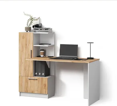 Immagine prodotto di Scrivania Livinity Lorena Rovere bianco/dorato 150 x 120.1 cm con 2 porte, Model 57371